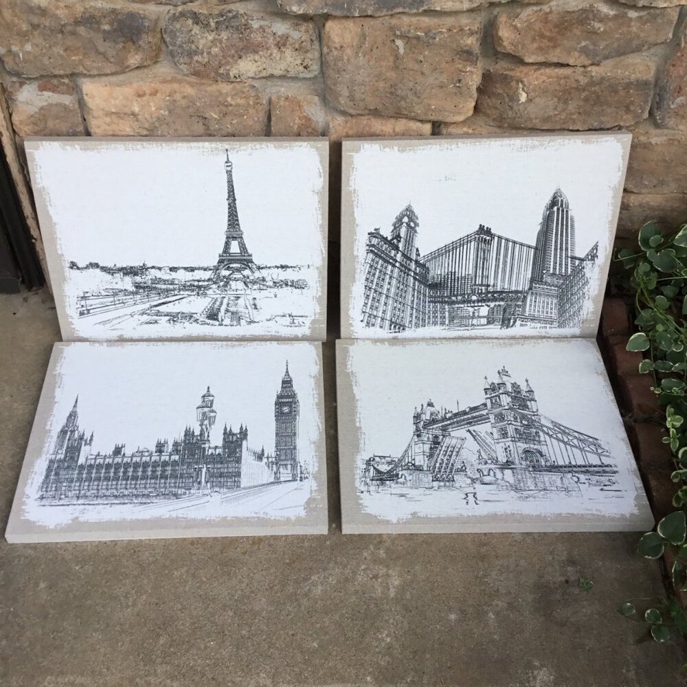 Set Of 4 Canvas Wall Art Prints Featuring Iconic Landmarks